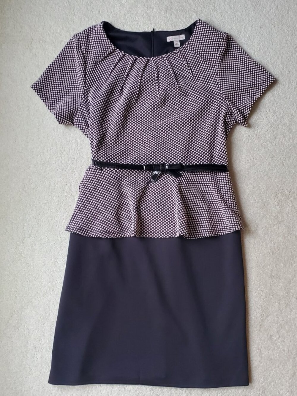 Connected Apparel Polka Dot Peplum Midi Dress Black Pink Women's Size 14W